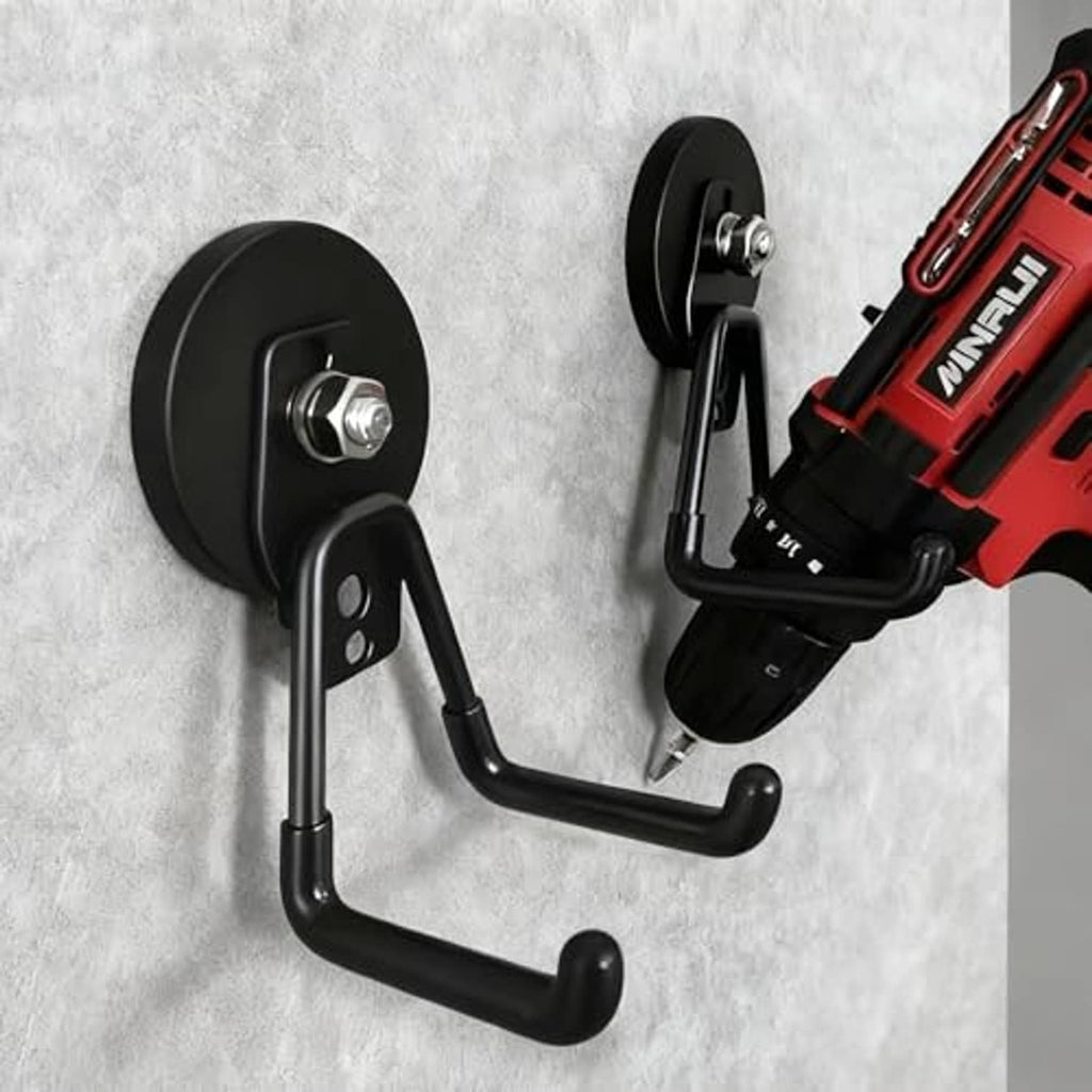 Black heavy-duty magnetic wall hook with metal screw-in attachment plate