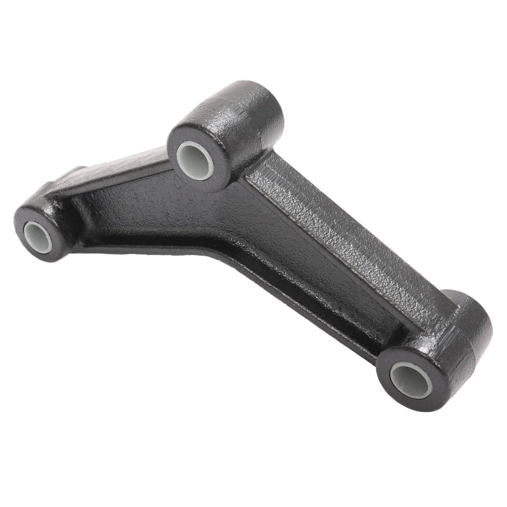 Metal leaf spring shackle strap with two mounting eye bushings, dark gray