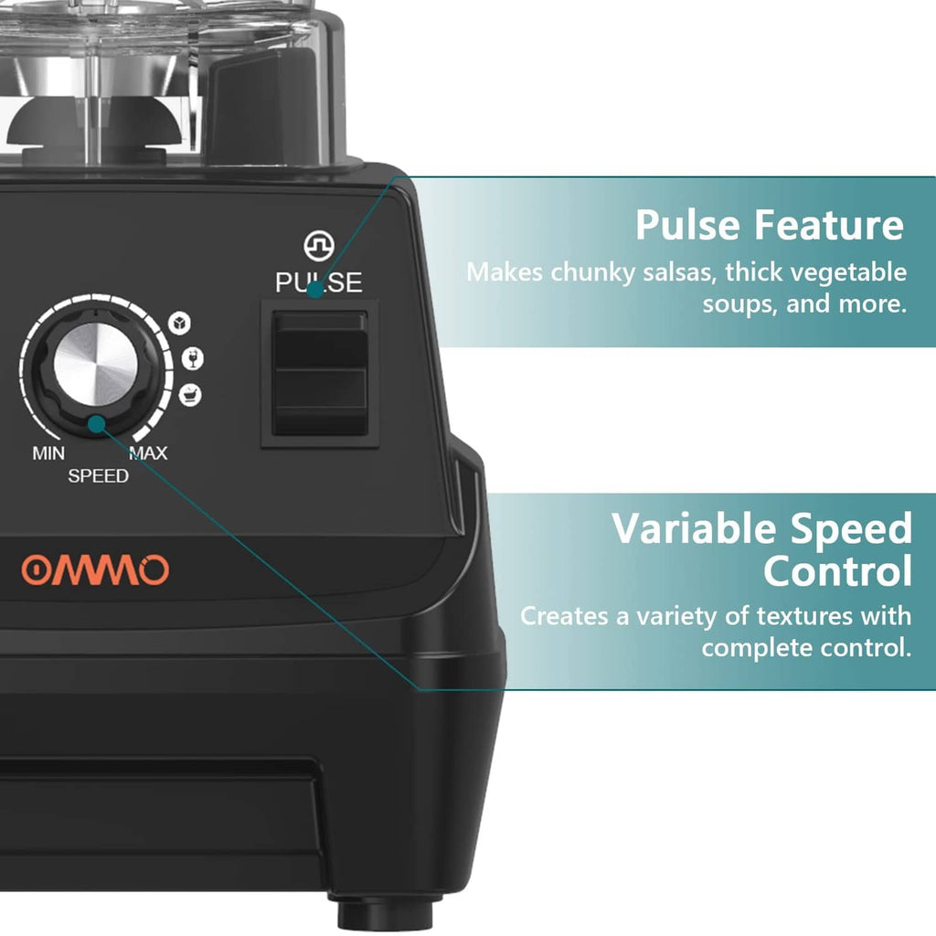 Black blender control panel with speed dial, pulse button, and start/stop
