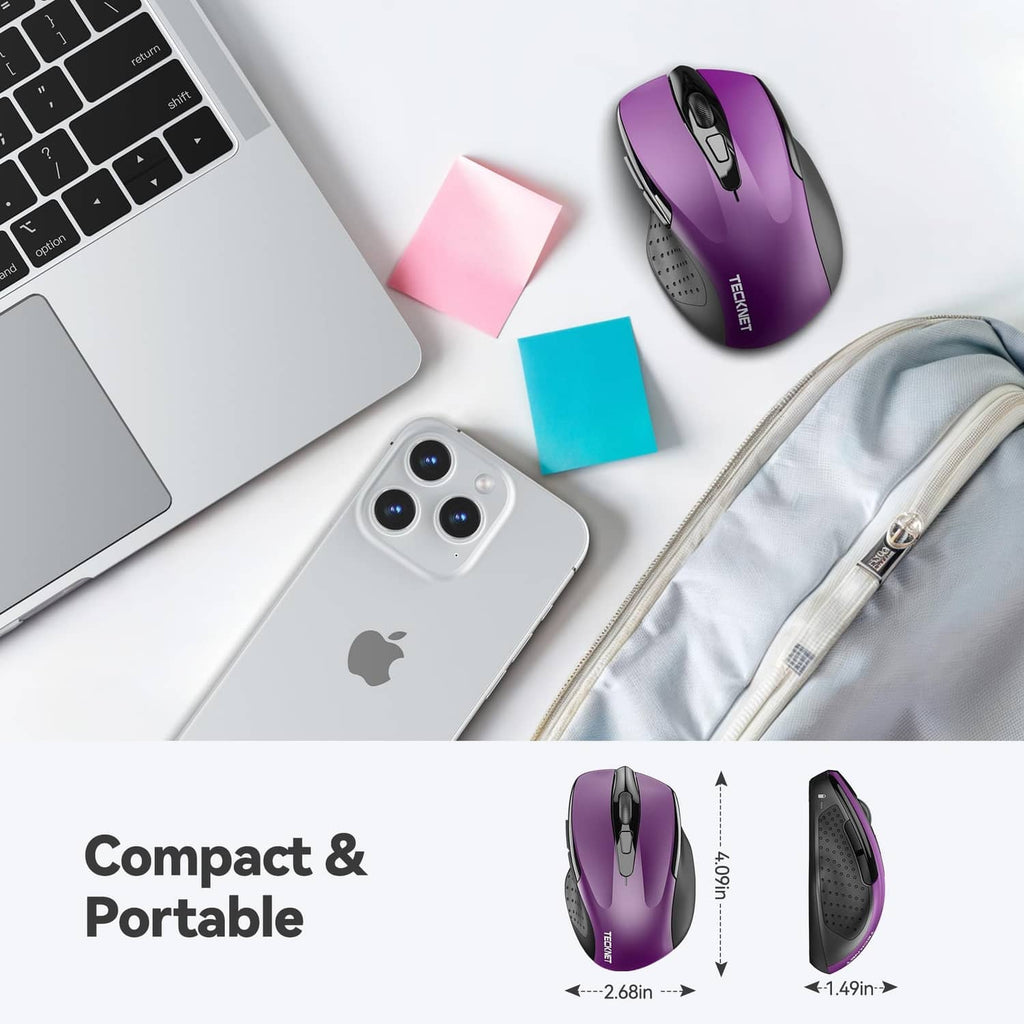 RivetOak TECKNET Wireless Mouse, 2.4G Ergonomic Optical Computer medium, Purple