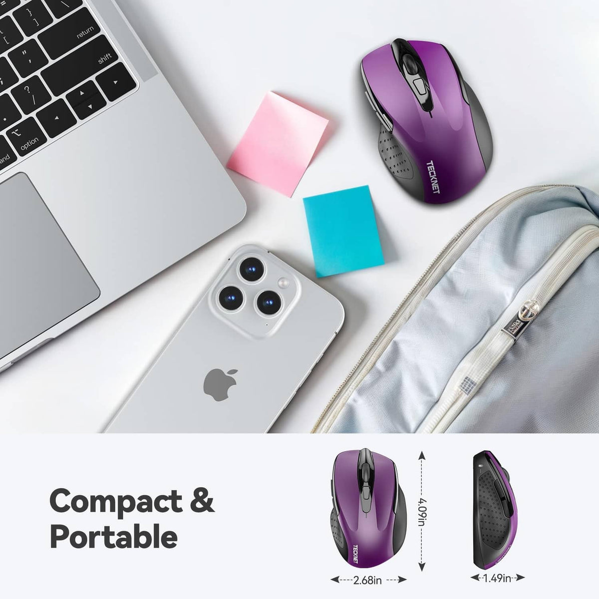 RivetOak TECKNET Wireless Mouse, 2.4G Ergonomic Optical Computer medium, Purple