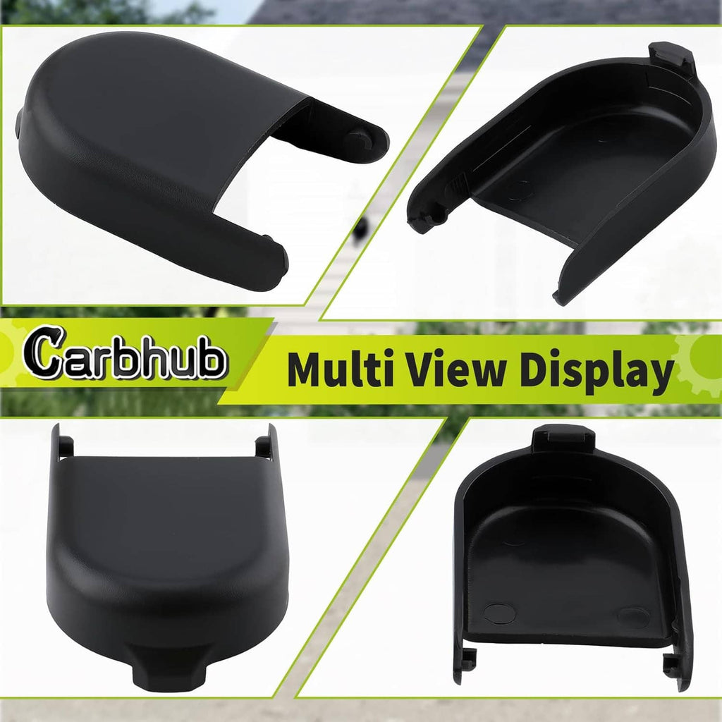 Windshield wiper arm cap covers, black, side and interior view, set of 2