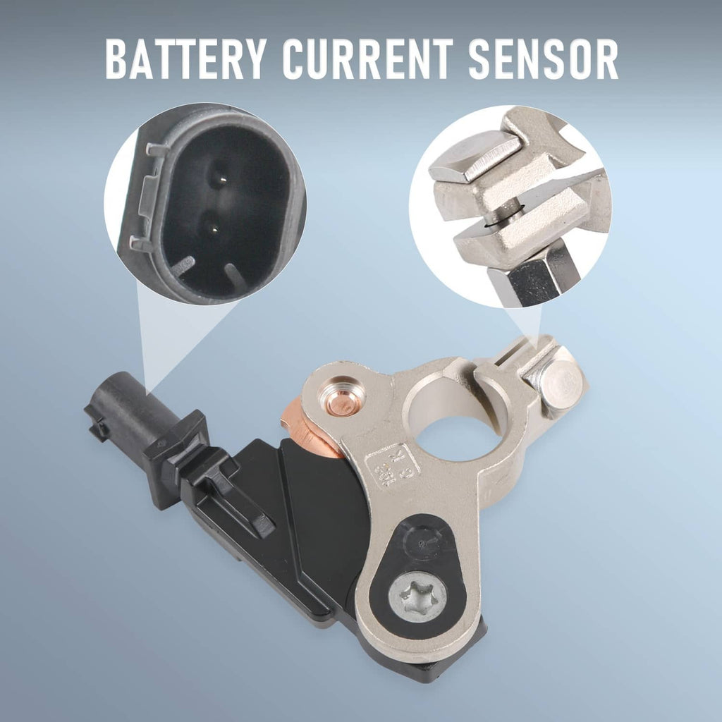 Battery current sensor with black plug and close-up copper terminal detail