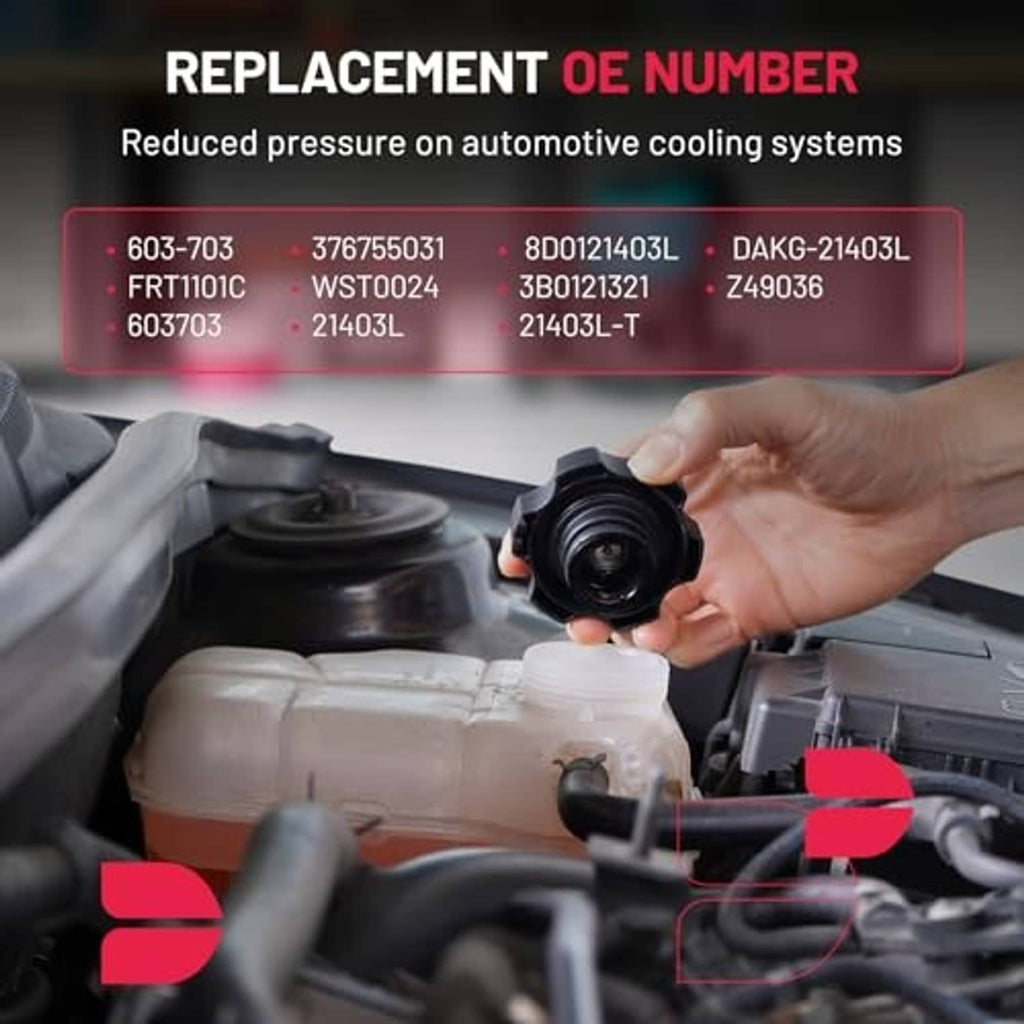 Hands installing a black cap onto a white coolant reservoir overflow tank in engine bay