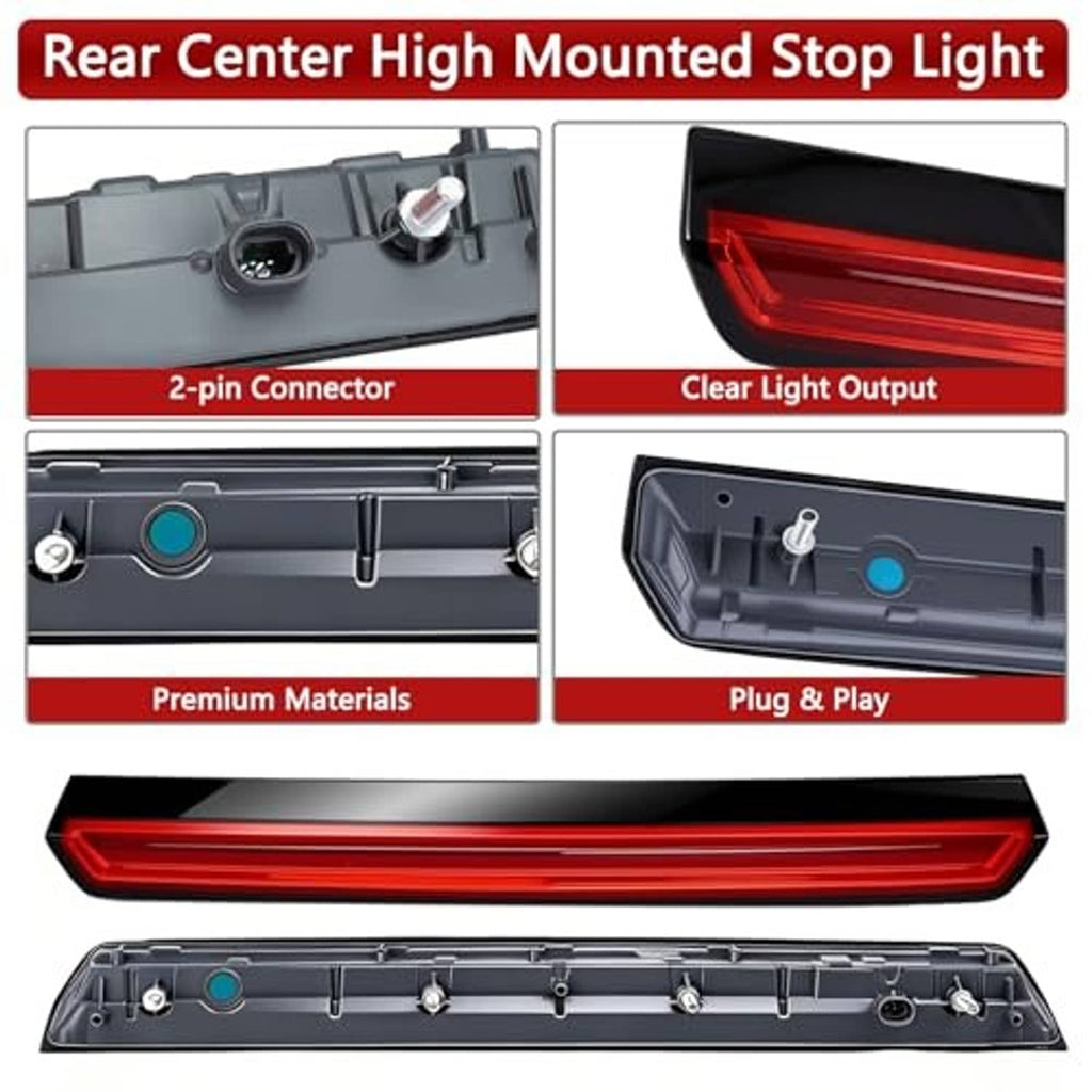 Third brake light housing with internal parts and 2-pin connector, red LED lens
