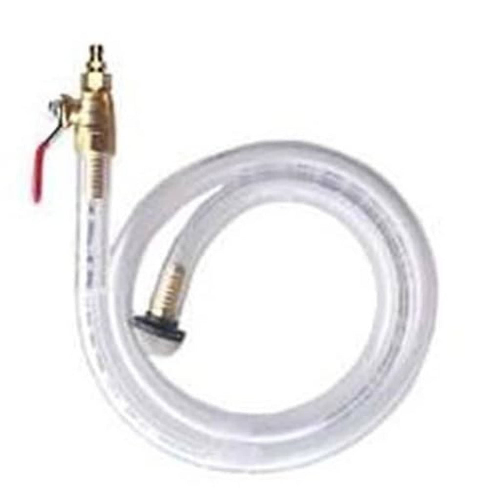 Clear flexible hose coil with brass end fitting and small dark clip