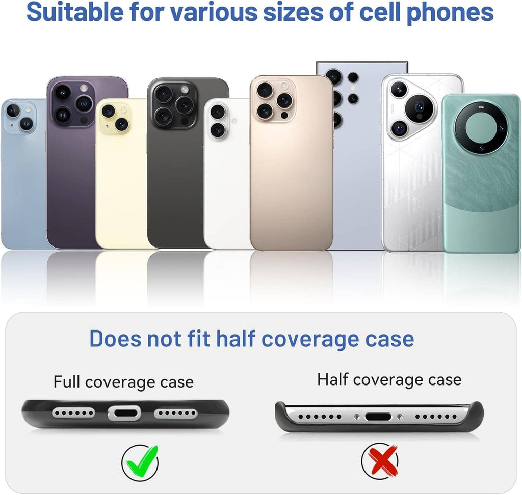 Phone tether tabs shown for multiple phone sizes and case coverage types