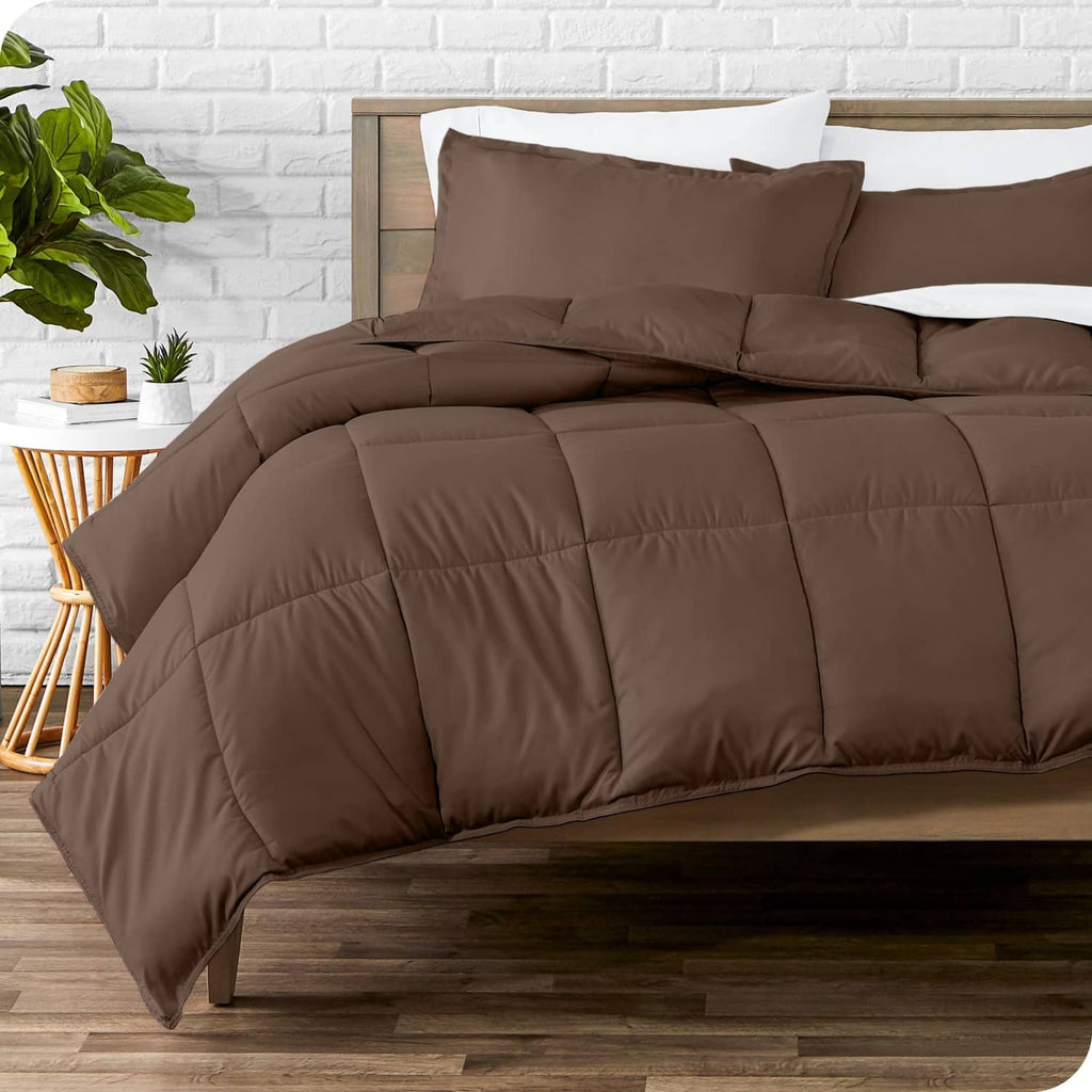 Cocoa brown full comforter with quilted baffles and pillow shams