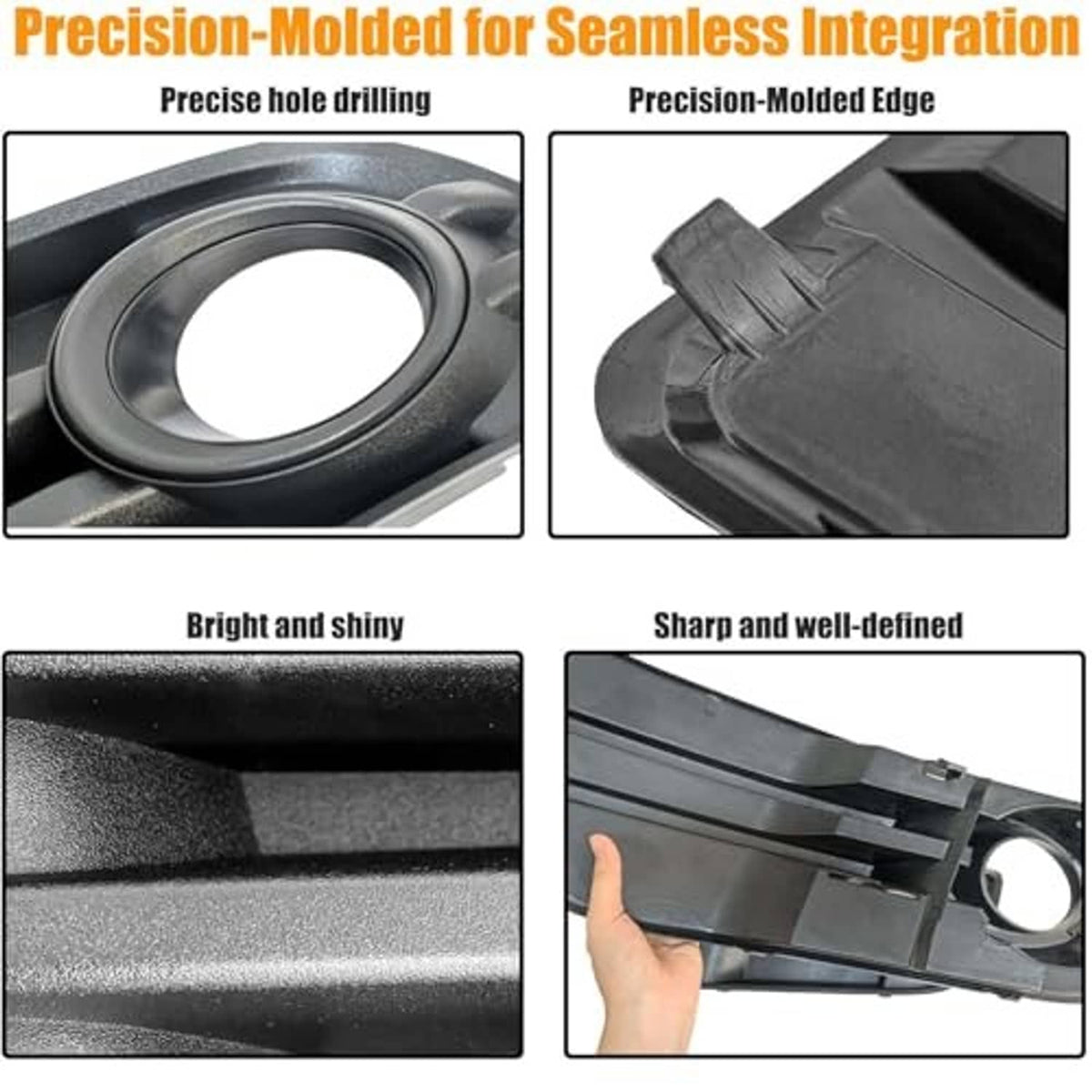 Black fog light grille insert covers with textured finish and round openings