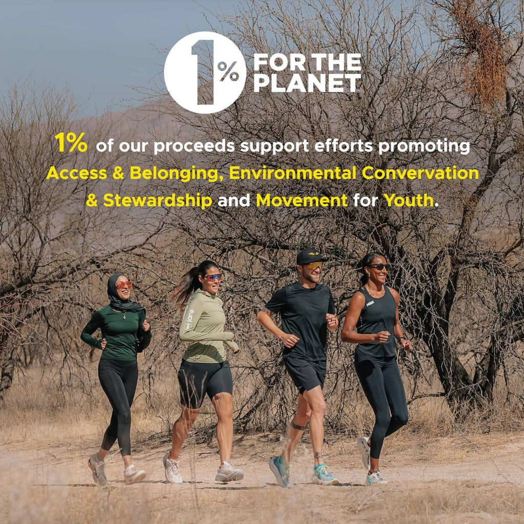 GU "For the Planet" running promo graphic with "1% of our proceeds" text
