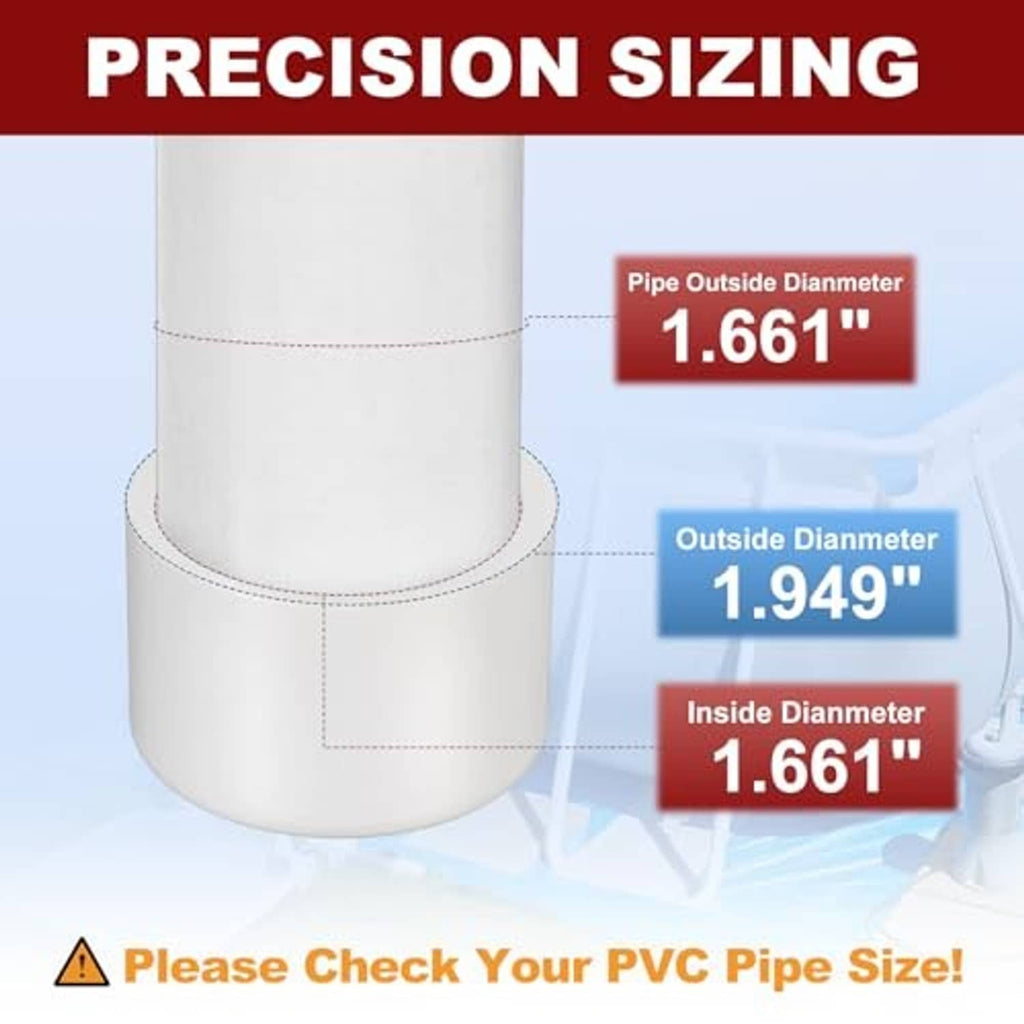 White PVC external end cap fitting sizing diagram with inside and outside diameter callouts