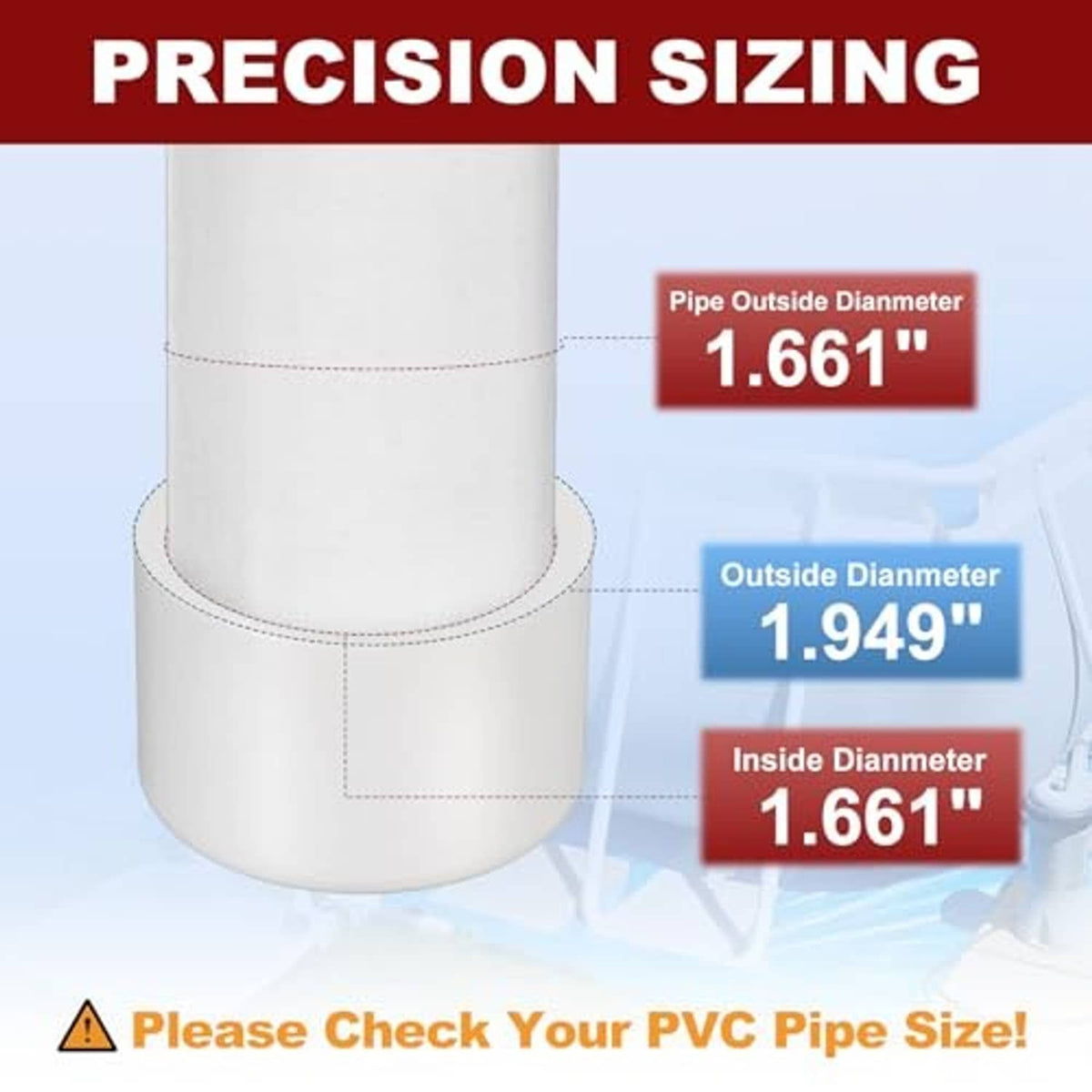 White PVC external end cap fitting sizing diagram with inside and outside diameter callouts