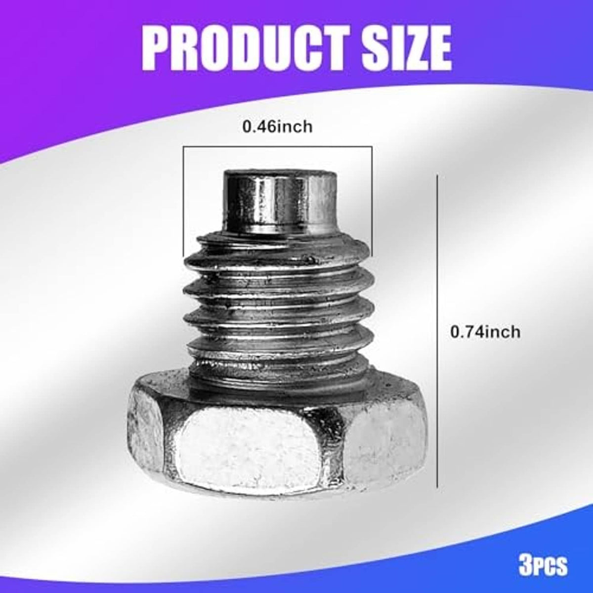 Threaded hex-head jack screw bolt, chrome finish, with measurement marks