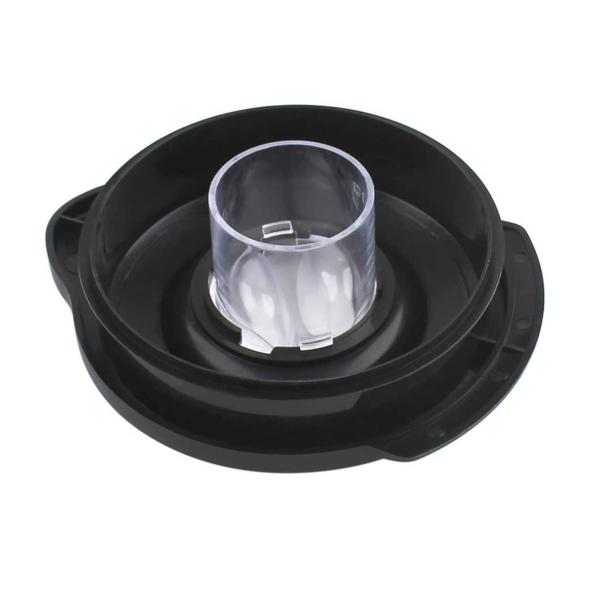Black blender lid base with clear center blade insert
