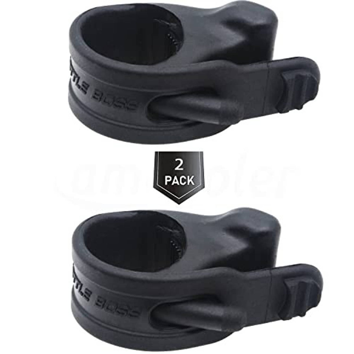 Black throttle assist grips, 2-pack, with lever and curved clamp band.