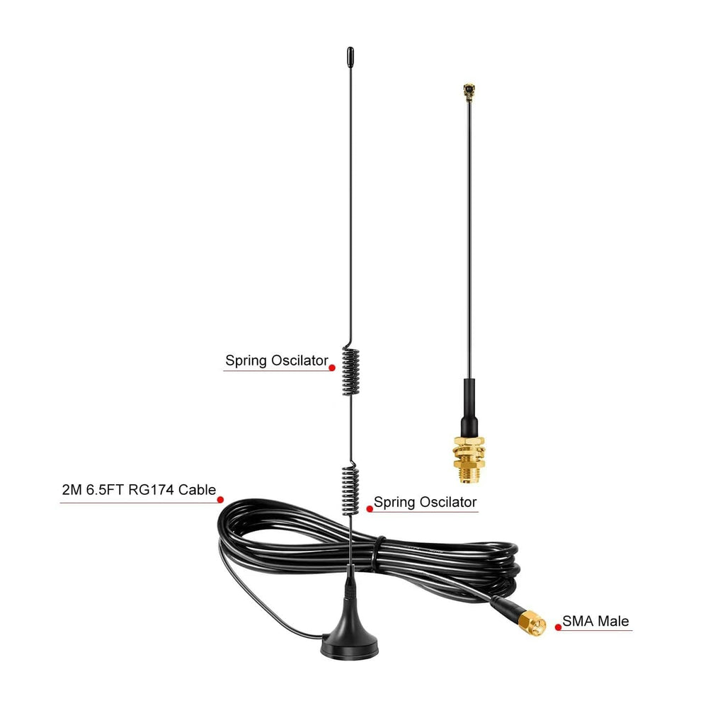 Antenna cable kit with spring oscillator element and SMA male plug, gold threaded connector