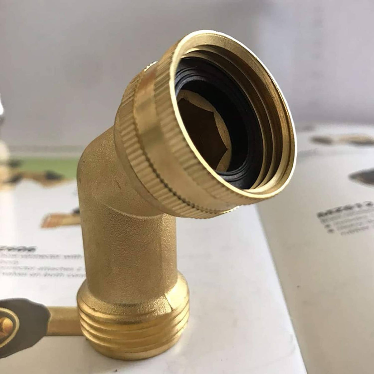 Brass 45-degree garden hose elbow connector angled outlet with threaded end