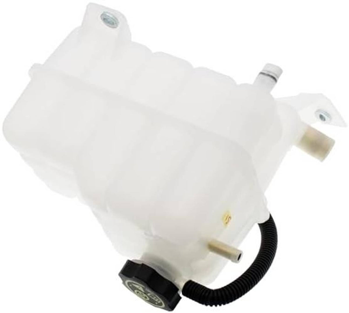 Front pressurized coolant reservoir with cap, white tank with electrical plug and hose