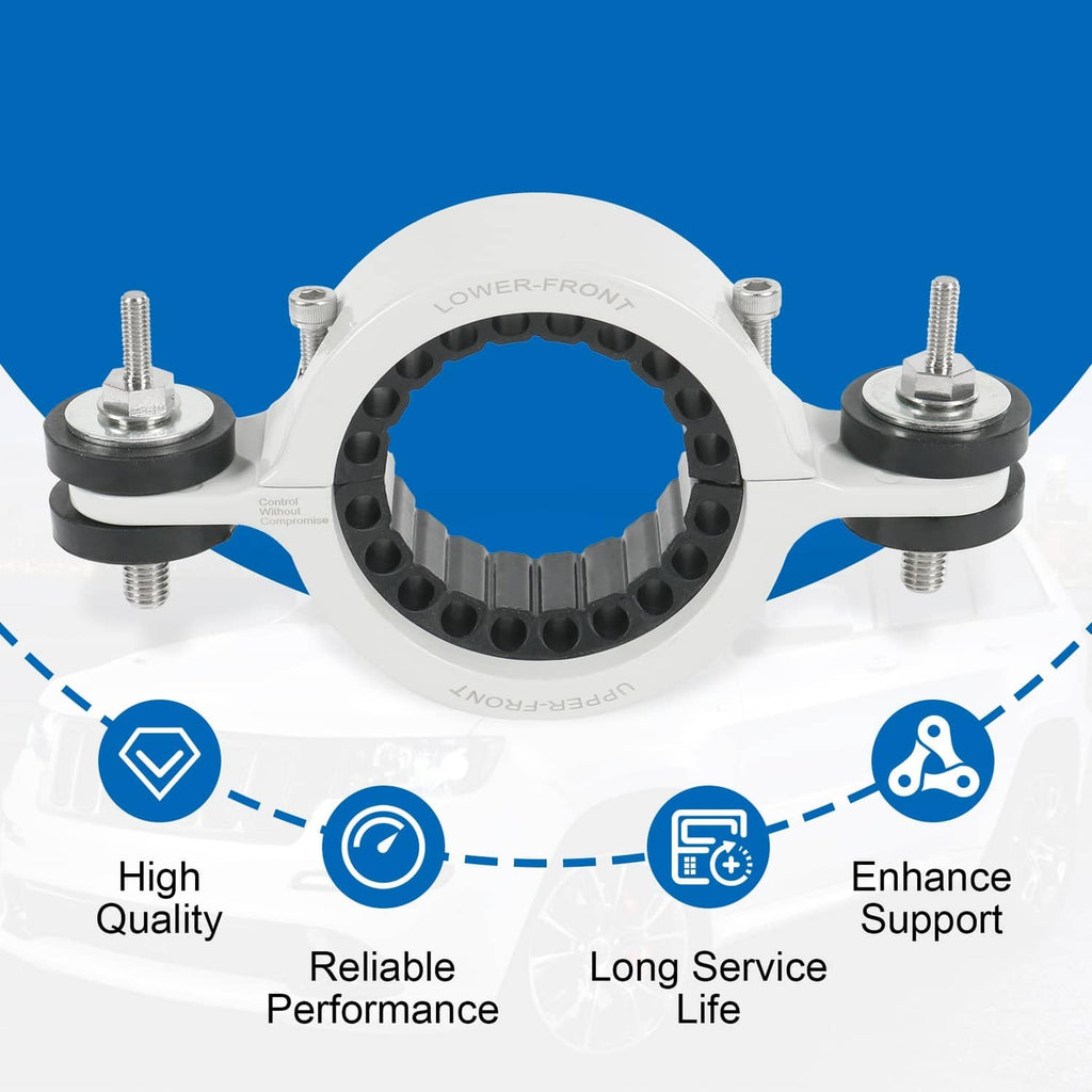 Driveshaft center support bearing carrier with black bushing and three mounting studs, white