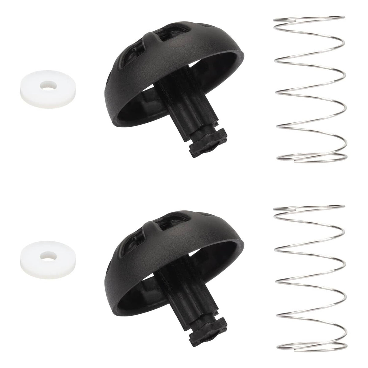 Black spring-loaded brew basket stopper kit with white gasket disc and coil spring