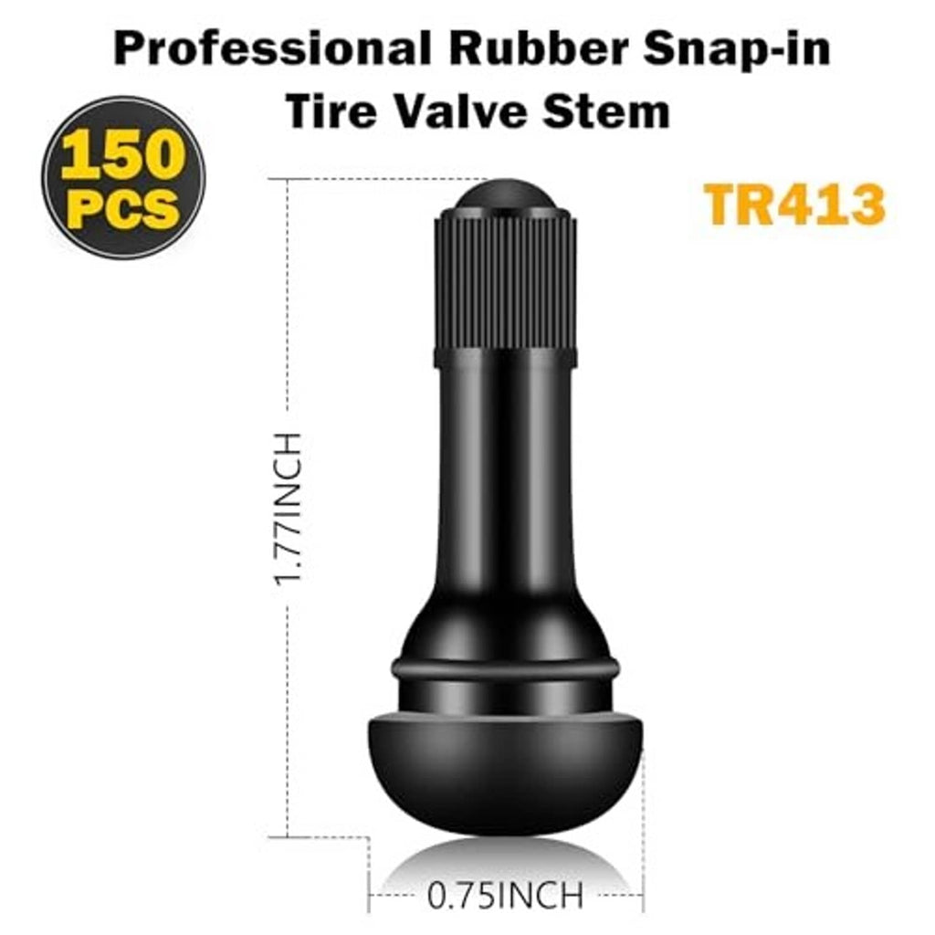 Black rubber snap-in tire valve stem with 0.75 inch size