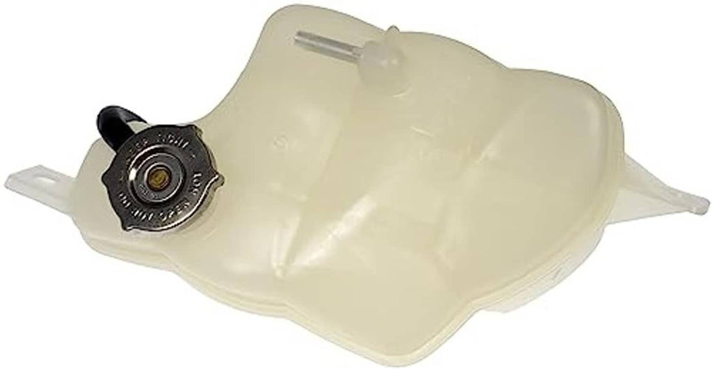 Beige coolant reservoir with cap opening and side mounting tabs