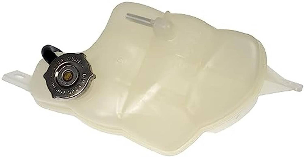 Beige coolant reservoir with cap opening and side mounting tabs