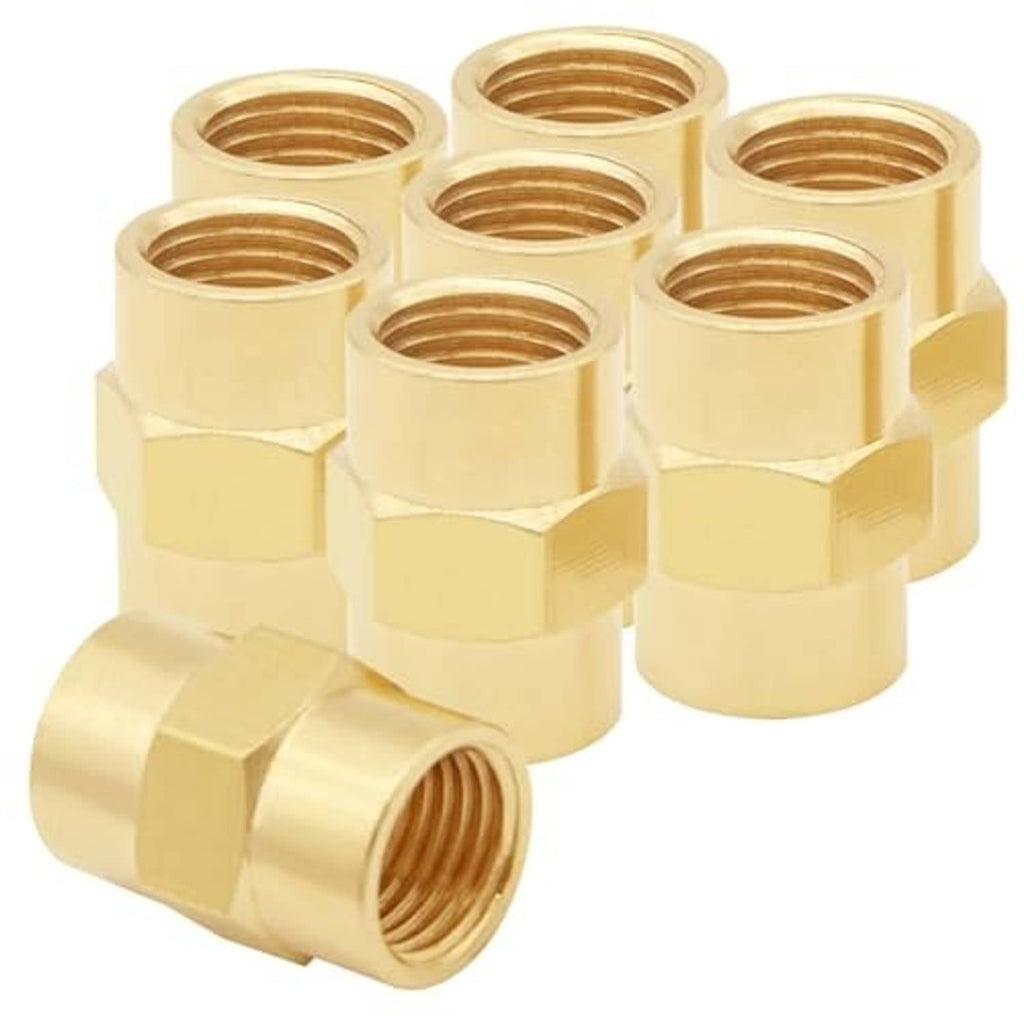 Brass hex NPT female nipple couplings, bundled set with threaded openings
