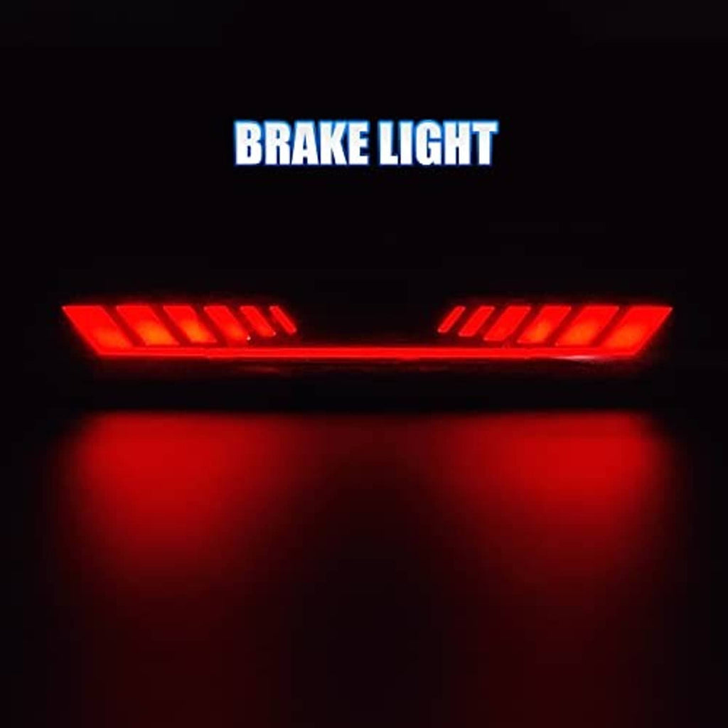 Bright red illuminated third brake light LED strip with centered glow.