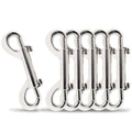 Set of silver double-ended bolt snap hooks, one hook shown with others in a row