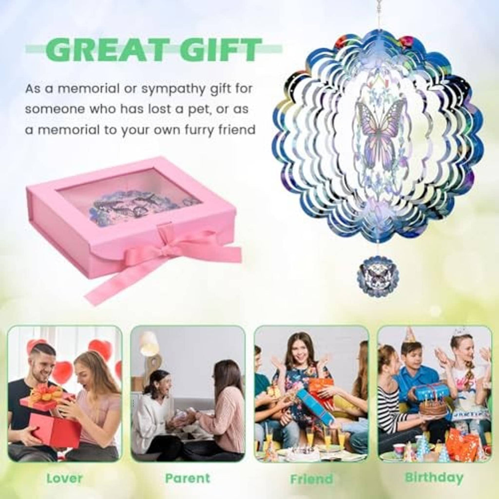 Decorative butterfly wind spinner gift display with hanging 3D circular design