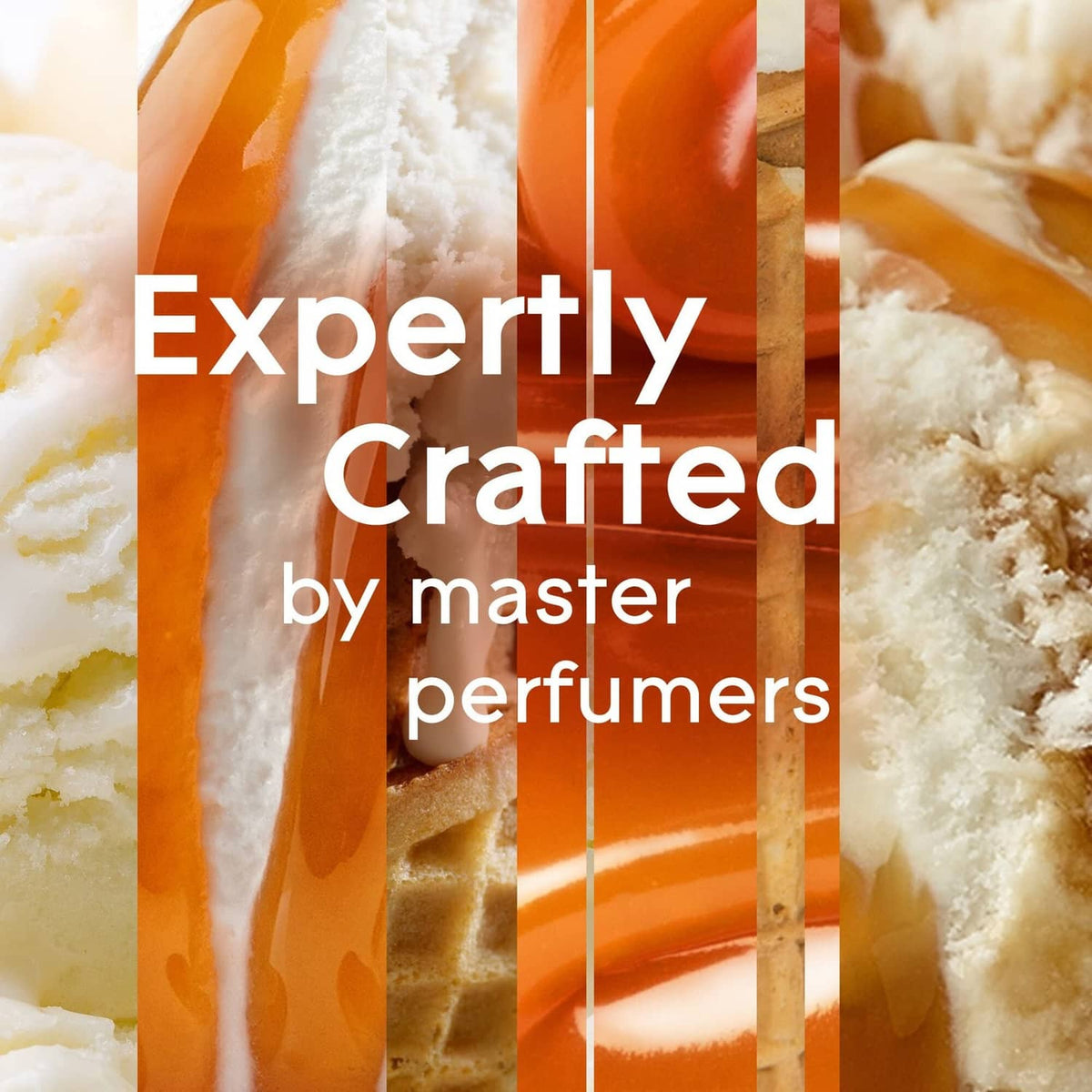 Vanilla caramel twist scent promo graphic with crafted-by-master-perfumers text