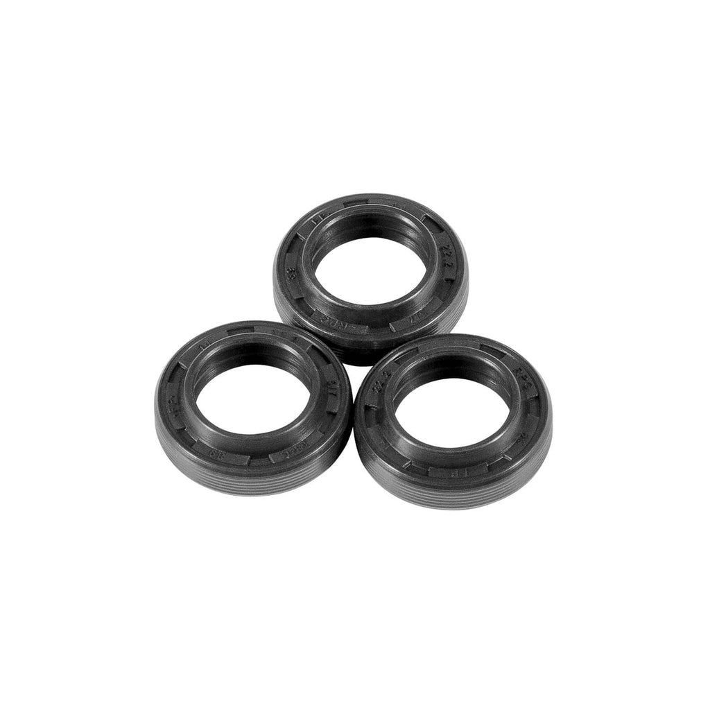 Three black rubber sealing rings with ridged edges