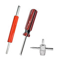 Tire valve stem removal tool kit with red handle, chrome single and double heads