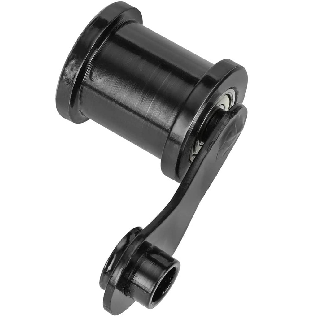 Mini bike chain tensioner roller housing with black fork arm and pivot hole
