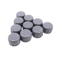 Set of 10 grey PVC end caps with female thread openings