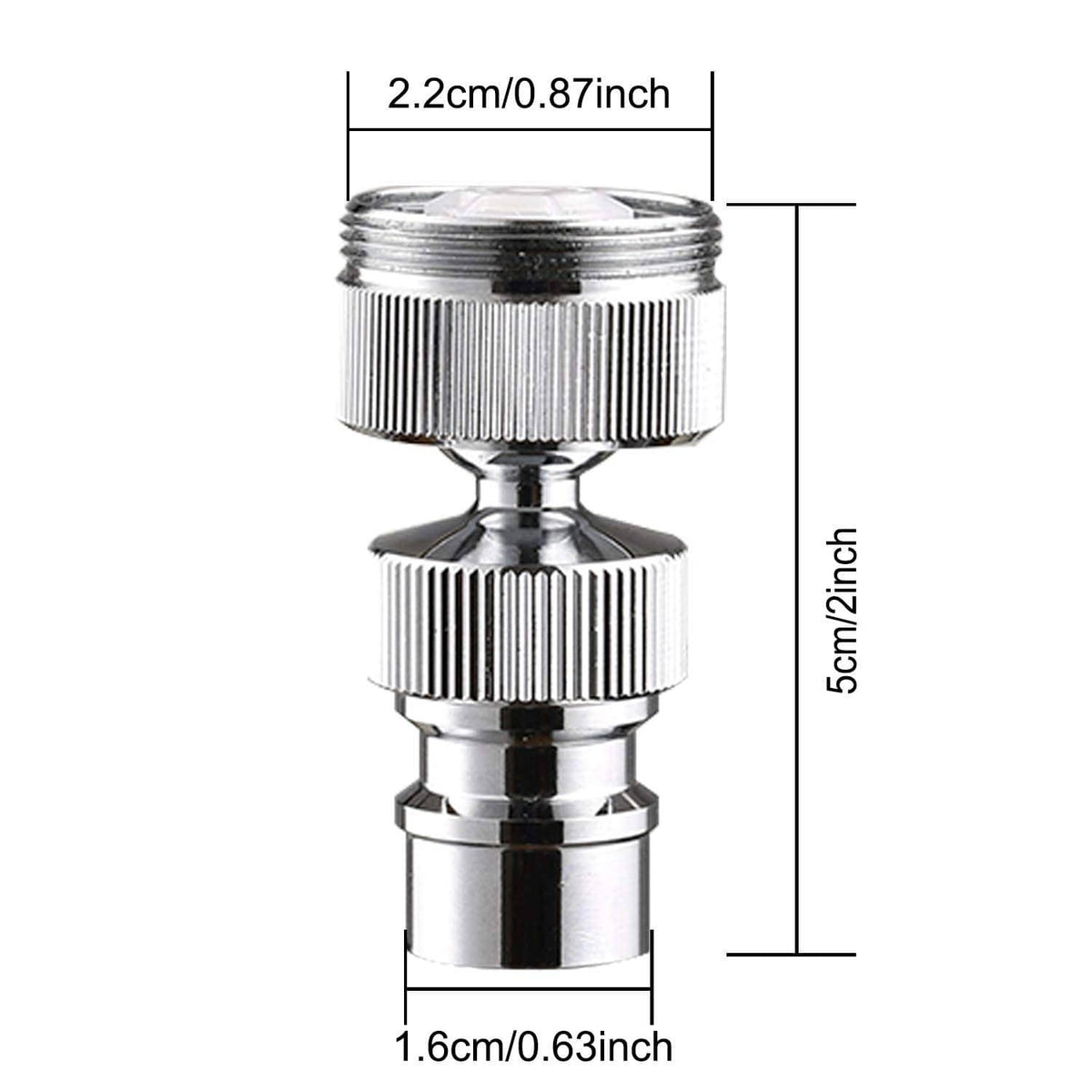 Chrome dishwasher adapter size diagram: 5cm height, 2.2cm and 1.6cm sections