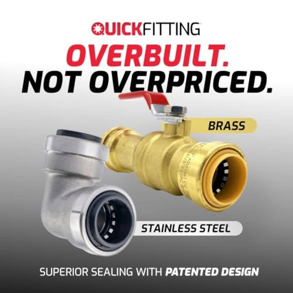 Brass 90-degree push-to-connect elbow fitting with stainless steel side connection