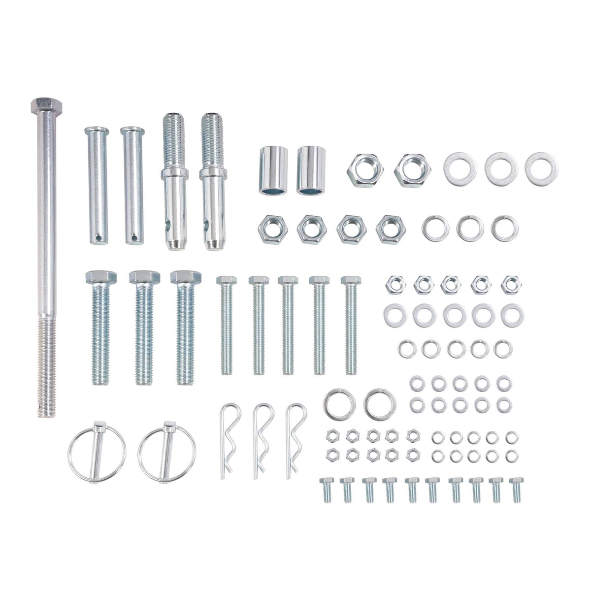 Assorted mounting hardware and washers for grading blade scraper blade, silver