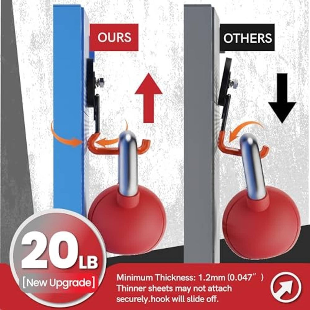 Magnetic hook with black base and orange rubber-coated U hook with screw hardware