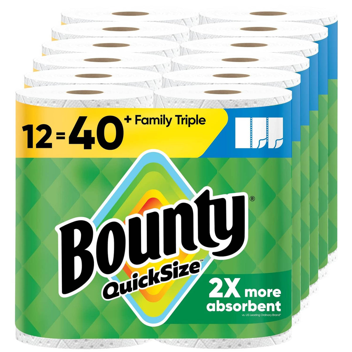 Bounty QuickSize white paper towel roll pack, Family Triple 12=40