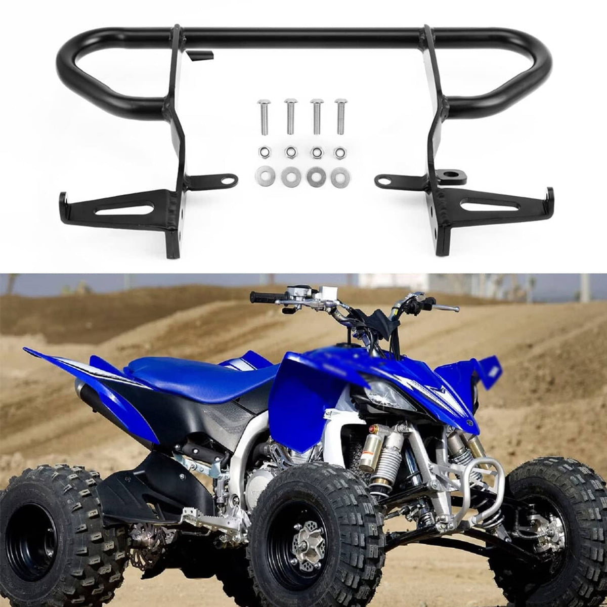 Black rear grab bar bumper rack with side hoops and mounting brackets