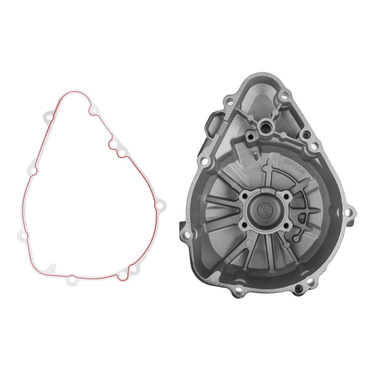 Grey engine cover housing and gasket seal with red outline