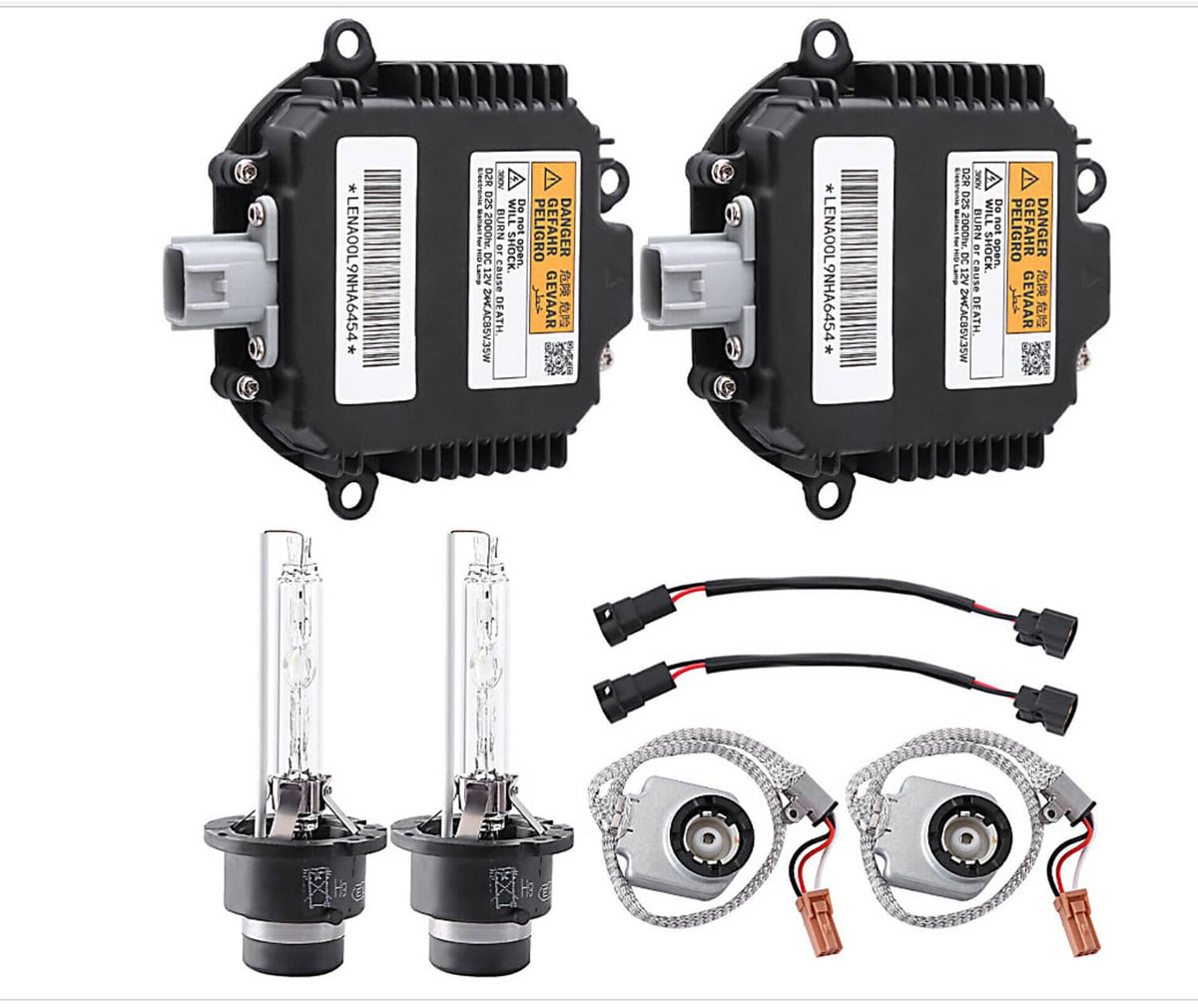 HID ballast modules with two clear bulbs and braided wiring set