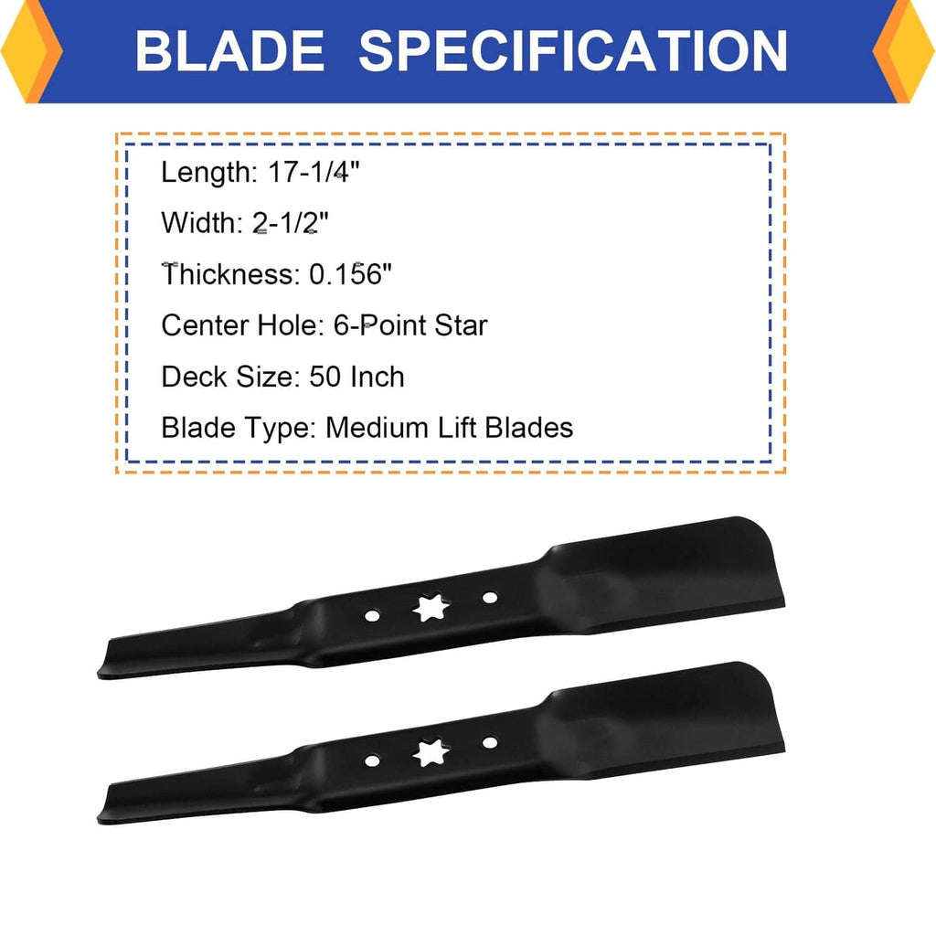 Pair of black medium lift replacement mower blades with star and round mounting holes