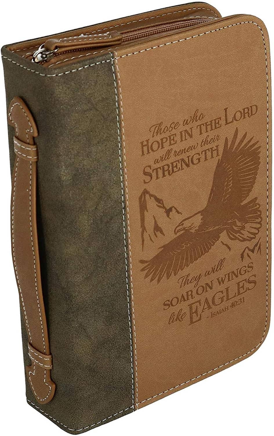 Extra-large faux leather Bible case with side handle and eagle scripture front panel