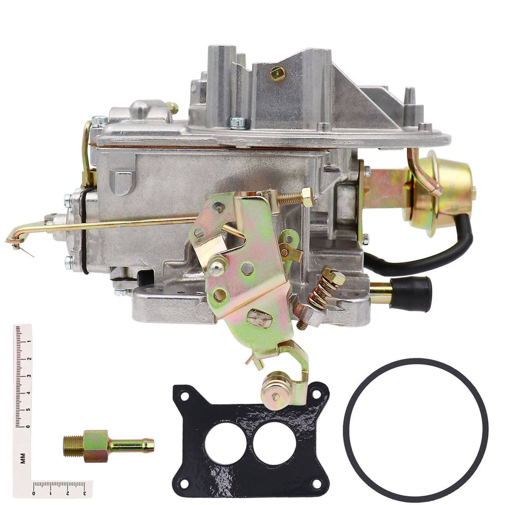 Two-barrel carburetor assembly with gaskets and vacuum choke parts, metal finish