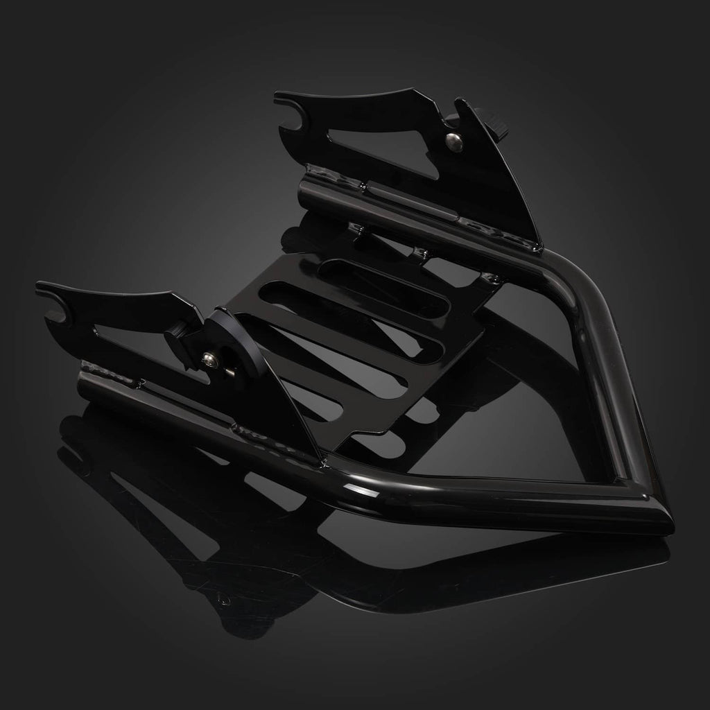Black detachable luggage rack set with curved bars and slotted deck