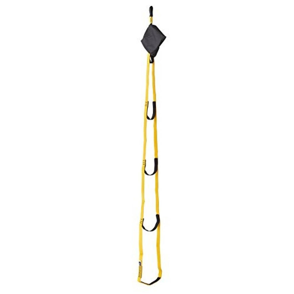 Yellow pocket aider sling with black attachment loops and small pouch