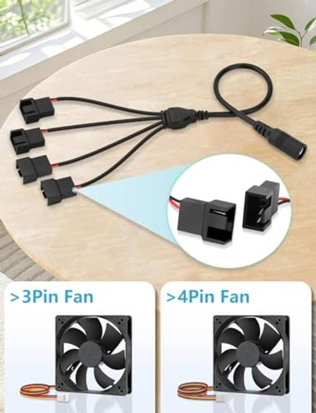 PC fan speed controller cables with multiple 3-pin and 4-pin connector ends